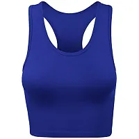 THE BLAZZE Women's Cotton Racerback Basic Crop Tank Tops (X-Large, Royal Blue White)-thumb1