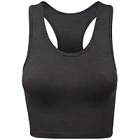 THE BLAZZE Women's Cotton Racerback Basic Crop Tank Tops (XX-Large, Charcoal Melange Royal Blue)-thumb1