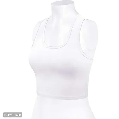 THE BLAZZE Women's Cotton Racerback Basic Crop Tank Tops (Medium, White)-thumb4