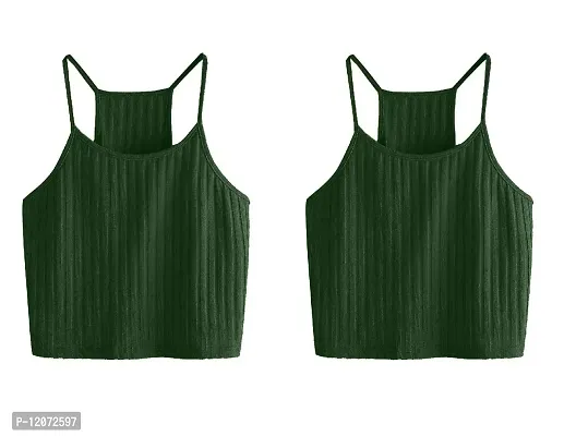 THE BLAZZE Women's Summer Basic Sexy Strappy Sleeveless Racerback Camisole Crop Top (Small, Green Green)