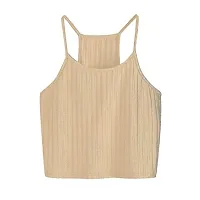 THE BLAZZE Women's Summer Basic Sexy Strappy Sleeveless Racerback Camisole Crop Top (Small, Black Light Apricot)-thumb1