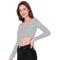 THE BLAZZE 1109 Sexy Women's Full Sleeve Tank Crop Tops Bustier Bra Vest Shorts Crop Top Bralette Blouse Top for Women (X-Small, Grey)-thumb4