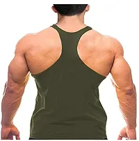 THE BLAZZE Men's Bodybuilding Gym Solid Color Tank Top Stringers (Large, Army Green)-thumb1