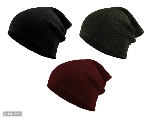 THE BLAZZE 2015 Winter Beanie Cap for Men and Women Pack Of 3 (Pack Of 3, Black,DarkGrey,Maroon)
