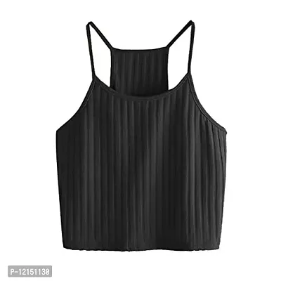 THE BLAZZE Women's Summer Basic Sexy Strappy Sleeveless Racerback Camisole Crop Top (Small, Black Black)-thumb2