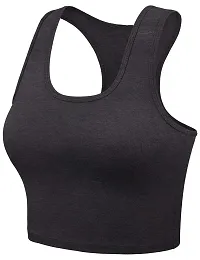 THE BLAZZE Women's Cotton Racerback Basic Crop Tank Tops (Small, Charcoal Melange)-thumb1