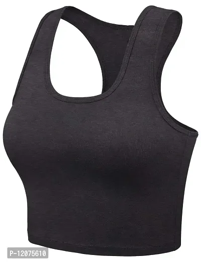 THE BLAZZE Women's Cotton Racerback Basic Crop Tank Tops (Small, Charcoal Melange)-thumb2