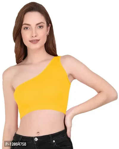 THE BLAZZE 1003 Women's Sleeveless Crop Tops Sexy Strappy Tees (XL, Light Yellow)-thumb5