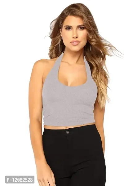 THE BLAZZE 1294 Women's Crop Top (Medium, Grey)-thumb3