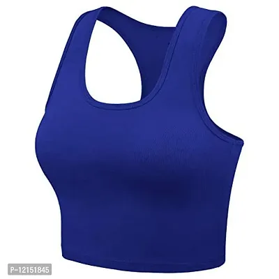 THE BLAZZE Women's Cotton Racerback Basic Crop Tank Tops (Large, Charcoal Melange Royal Blue)-thumb5