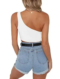 THE BLAZZE Women's Sleeveless Crop Tops Sexy Strappy Tees (S, White)-thumb2