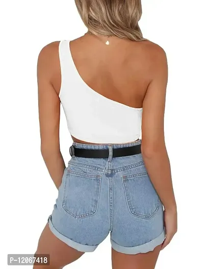 THE BLAZZE Women's Sleeveless Crop Tops Sexy Strappy Tees (S, White)-thumb3