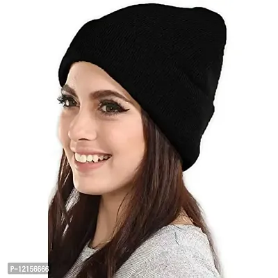 THE BLAZZE 2015 Winter Beanie Cap for Men and Women (Free Size, Black)-thumb2