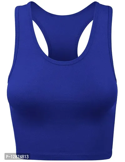 THE BLAZZE Women's Cotton Racerback Basic Crop Tank Tops (XX-Large, Charcoal Melange Royal Blue)-thumb3