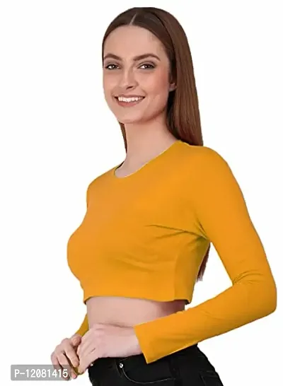 THE BLAZZE 1089 Women's Basic Sexy Solid Round Neck Slim Fit Full Sleeve Crop Top T-Shirt for Women's