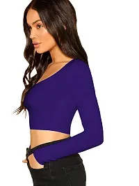 THE BLAZZE 1059 Women's Basic Sexy Solid Scoop Neck Slim Fit Full Sleeve Crop Top T-Shirt For Women-thumb2