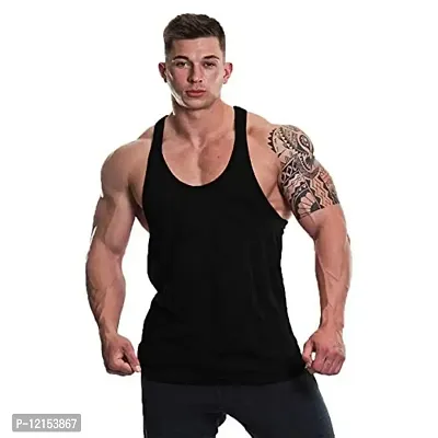 THE BLAZZE 0001 Men's Gym Tank Gym Tank Stringer Tank Tops for Men Gym Vest for Men Sleeveless Bodybuilding Gym Tank Tops for Men (XX-Large(42?-44""), A - Black)