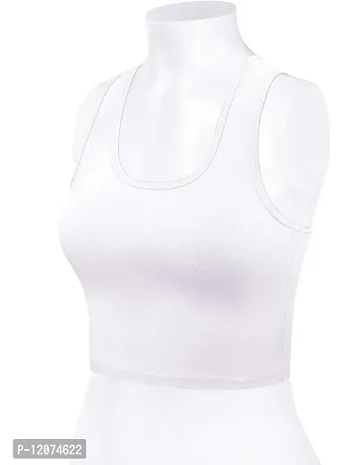 THE BLAZZE Women's Cotton Racerback Basic Crop Tank Tops (Medium, White White)-thumb5