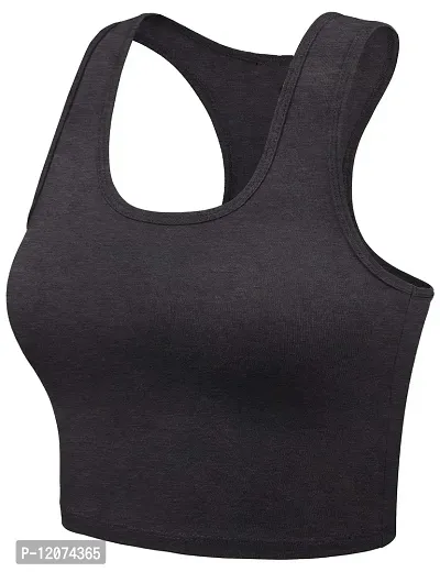 THE BLAZZE Women's Cotton Racerback Basic Crop Tank Tops (Small, Charcoal Melange Royal Blue)-thumb4