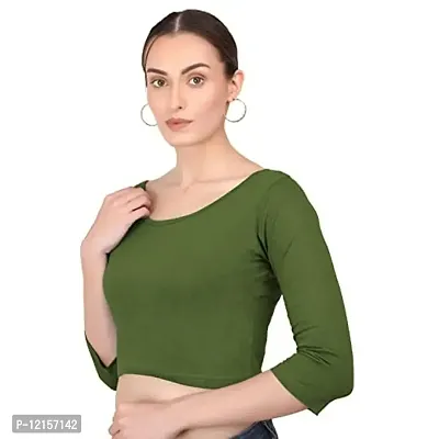 THE BLAZZE 1304 Sexy Women's Cotton Scoop Neck Full Sleeve Tank Crop Tops Bustier Bra Vest Crop Top Bralette Readymade Saree Blouse for Women (X-Small, Army Green)