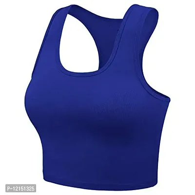 THE BLAZZE Women's Cotton Racerback Basic Crop Tank Tops (Medium, Royal Blue Royal Blue)-thumb3