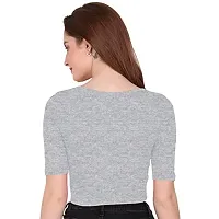 THE BLAZZE 1055 Women's Basic Sexy Solid Scoop Neck Slim Fit Short Sleeves Crop Tops (Large(34?-36""), D - Grey)-thumb1
