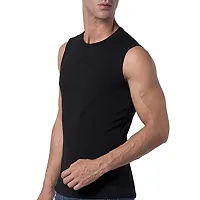 THE BLAZZE Mens Slim Fit Crew Neck Sleeveless T-Shirt (Large, Black)-thumb1