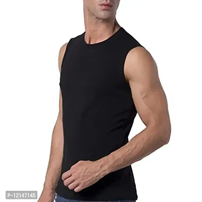 THE BLAZZE Mens Slim Fit Crew Neck Sleeveless T-Shirt (Large, Black)-thumb2