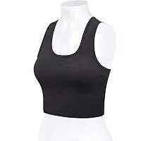 THE BLAZZE Women's Cotton Racerback Basic Crop Tank Tops (Small, Charcoal Melange)-thumb3