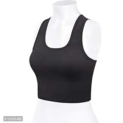 THE BLAZZE Women's Cotton Racerback Basic Crop Tank Tops (Small, Charcoal Melange)-thumb4