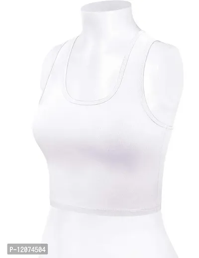 THE BLAZZE Women's Cotton Racerback Basic Crop Tank Tops (XX-Large, White)-thumb4