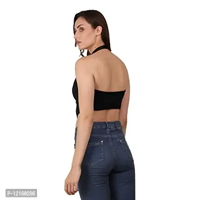 AD2CART A1589 Women's Casual Stretchy Halter Neck Sleeveless Crop Top (M, Color_01)-thumb2