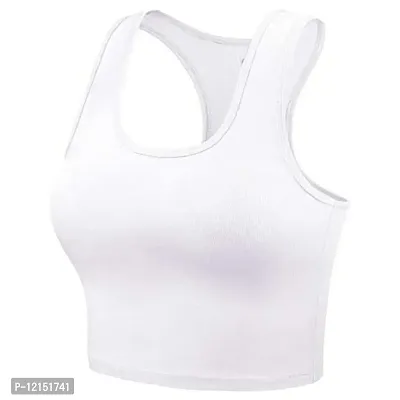 THE BLAZZE Women's Cotton Racerback Basic Crop Tank Tops (Large, White)-thumb2