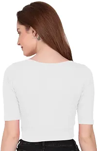 THE BLAZZE 1055 Women's Basic Sexy Solid Scoop Neck Slim Fit Short Sleeves Crop Tops-thumb2