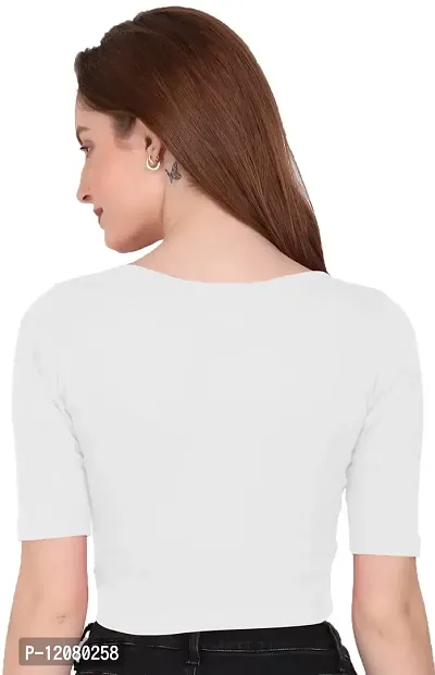 THE BLAZZE 1055 Women's Basic Sexy Solid Scoop Neck Slim Fit Short Sleeves Crop Tops-thumb3