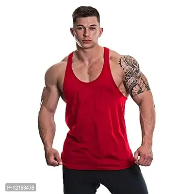 THE BLAZZE Men's Bodybuilding Gym Solid Color Tank Top Stringers (M, Red)