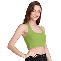 THE BLAZZE 1294 Women's Basic Sexy Solid Halter Neck Slim Fit Sleeveless Crop Top T-Shirt for Women (X-Large, Light Green)-thumb3