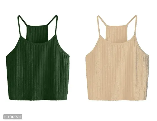 THE BLAZZE Women's Summer Basic Sexy Strappy Sleeveless Racerback Camisole Crop Top (Large, Green Light Apricot)