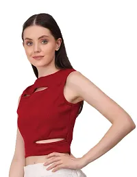 AD2CART A1677 Women's Solid Crew Neck Stretchy Cut Out Ribbed Crop Top-thumb3