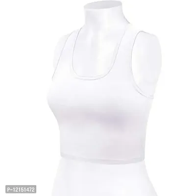 THE BLAZZE Women's Cotton Racerback Basic Crop Tank Tops (Medium, White)-thumb4