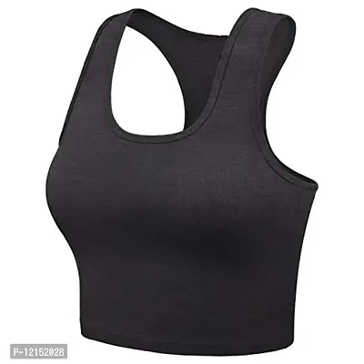 THE BLAZZE Women's Cotton Racerback Basic Crop Tank Tops (Medium, Charcoal Melange White)-thumb4