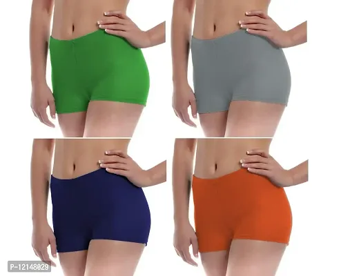 THE BLAZZE Women's Seamless Spandex Boyshort Underskirt Pant Short Leggings Pack of 4 (L, Green+Gray+Navy+Orange)