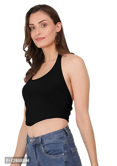 AD2CART A1589 Women's Casual Stretchy Halter Neck Sleeveless Crop Top-thumb3