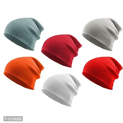 THE BLAZZE 2015 Winter Beanie Cap for Men and Women Pack Of 6 (Pack Of 6, Blue,Pink,Red,Orange,White,Grey)