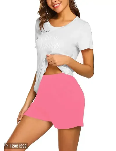 THE BLAZZE 1018 Women's Cotton Shorts (Light Pink, Large)-thumb0