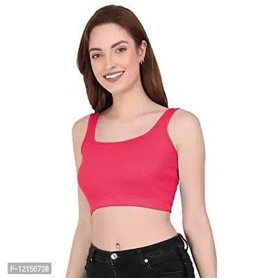 THE BLAZZE 1044 Women's Summer Basic Sexy Strappy Sleeveleess Crop Top (X-Large, Dark Pink)-thumb4