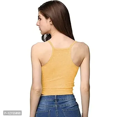 THE BLAZZE Women's Sleeveless Crop Tops Sexy Strappy Tees (L, Mustard Yellow)-thumb4