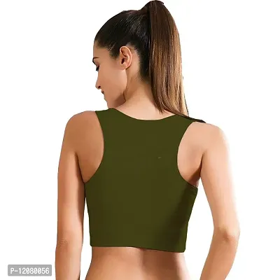 THE BLAZZE Women's Cotton Racerback Basic Crop Tank Tops (Small, Army Green)-thumb2