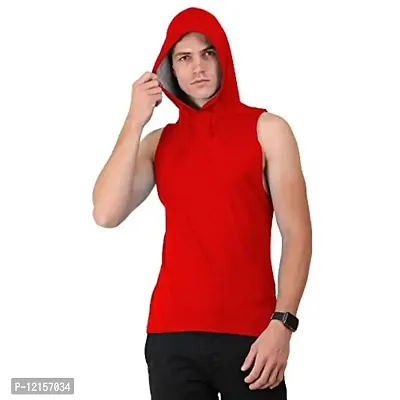 THE BLAZZE 0054 Men's Hooded Tank Tops Muscle Gym Bodybuilding Vest Fitness Workout Train Stringers (Large, Red)