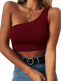 THE BLAZZE Women's Sleeveless Crop Tops Sexy Strappy Tees (M, Red+Wine Red)-thumb1